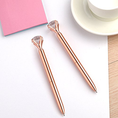 Coopay 12 Pieces Big Crystal Diamond Pens Rose Gold Pens Metal Ballpoint Pens and 12 Pieces Ballpoint Pen Refills in Black Ink for School Office