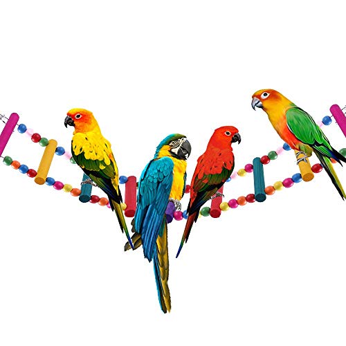 LITTLEGRASS 12 Steps Bird Toys 31 inch Wood Bird Ladder, Step Parrot Ladder Swing Bridge,Bird Cage Accessories Decorative Flexible Cage Wooden Rainbow Toy Parakeet Birdcage Training