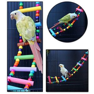 LITTLEGRASS 12 Steps Bird Toys 31 inch Wood Bird Ladder, Step Parrot Ladder Swing Bridge,Bird Cage Accessories Decorative Flexible Cage Wooden Rainbow Toy Parakeet Birdcage Training