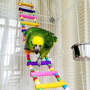 LITTLEGRASS 12 Steps Bird Toys 31 inch Wood Bird Ladder, Step Parrot Ladder Swing Bridge,Bird Cage Accessories Decorative Flexible Cage Wooden Rainbow Toy Parakeet Birdcage Training