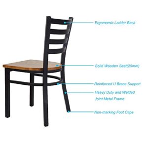 KARMAS PRODUCT Black Metal Dining Chairs Fully Assembled with Solid Wood Seat, Kitchen Restaurant Dining Room Chair Stackable Bistro Cafe Heavy Duty Side Chairs,Set of 2