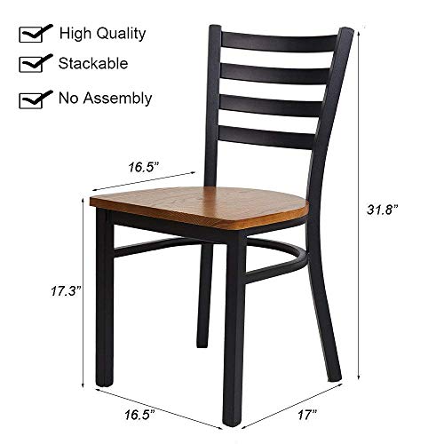 KARMAS PRODUCT Black Metal Dining Chairs Fully Assembled with Solid Wood Seat, Kitchen Restaurant Dining Room Chair Stackable Bistro Cafe Heavy Duty Side Chairs,Set of 2