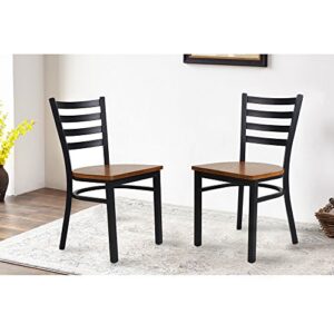 KARMAS PRODUCT Black Metal Dining Chairs Fully Assembled with Solid Wood Seat, Kitchen Restaurant Dining Room Chair Stackable Bistro Cafe Heavy Duty Side Chairs,Set of 2