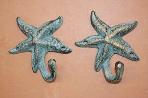 vintage-style cast iron bronze-look starfish bath hooks, 4 1/2", set of 2