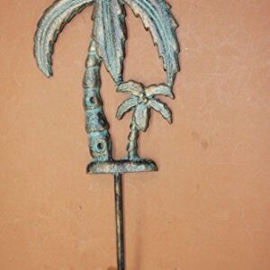 Lanai Bath Decor Tropical Palm Tree Bath Hook Cast Iron Bronze-Look, 9 1/2", Set of 2