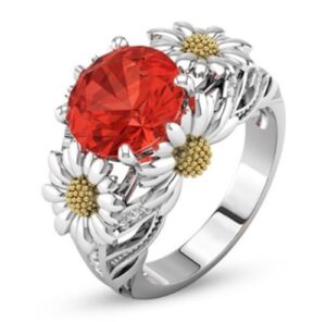 pr jewelry orange color round jacinth ruby daisy charm ring 925 silver lady (5)