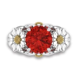 PR Jewelry Orange Color Round Jacinth Ruby Daisy Charm Ring 925 Silver Lady (5)