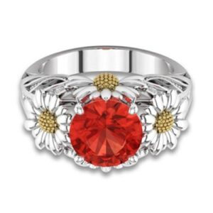 PR Jewelry Orange Color Round Jacinth Ruby Daisy Charm Ring 925 Silver Lady (5)