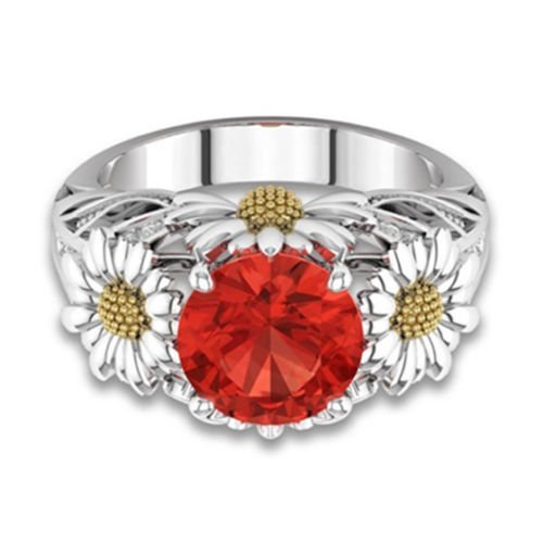 PR Jewelry Orange Color Round Jacinth Ruby Daisy Charm Ring 925 Silver Lady (5)