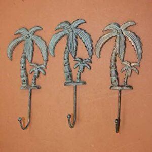 Cast Iron Bath Decor Tropical Palm Tree Bath Towel Hook Cast Iron Bronze-Look, 9 1/2", Set of 6