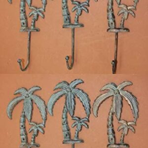 Cast Iron Bath Decor Tropical Palm Tree Bath Towel Hook Cast Iron Bronze-Look, 9 1/2", Set of 6