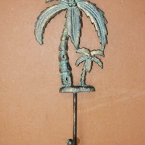 Cast Iron Bath Decor Tropical Palm Tree Bath Towel Hook Cast Iron Bronze-Look, 9 1/2", Set of 6