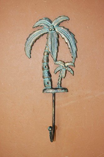 Cast Iron Bath Decor Tropical Palm Tree Bath Towel Hook Cast Iron Bronze-Look, 9 1/2", Set of 6