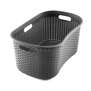 addis 517994 faux rattan hipster laundry basket, charcoal, 40-litre