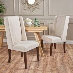 GDFStudio Christopher Knight Home Rory Fabric Dining Chairs, 2-Pcs Set, Ivory / Brown