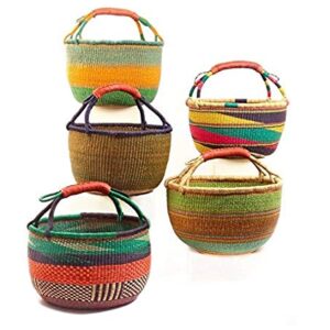 SHOPPING BASKET 14" - 16" HANDMADE GHANA BOLGA AFRICA - FAIR TRADE (COLORS VARY) 1 EA