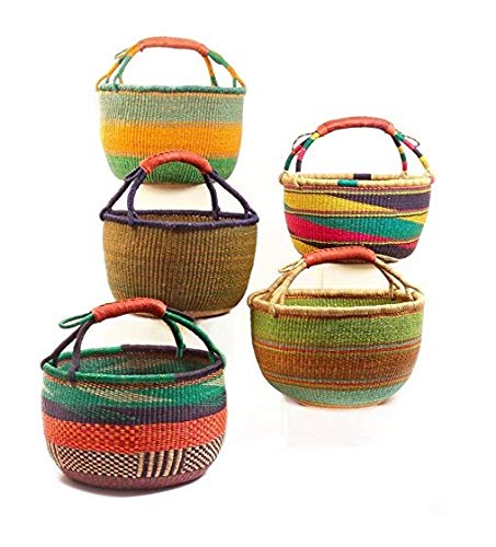 SHOPPING BASKET 14" - 16" HANDMADE GHANA BOLGA AFRICA - FAIR TRADE (COLORS VARY) 1 EA