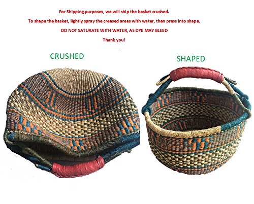 SHOPPING BASKET 14" - 16" HANDMADE GHANA BOLGA AFRICA - FAIR TRADE (COLORS VARY) 1 EA