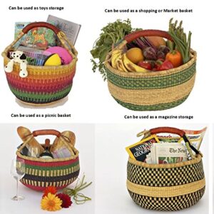 SHOPPING BASKET 14" - 16" HANDMADE GHANA BOLGA AFRICA - FAIR TRADE (COLORS VARY) 1 EA