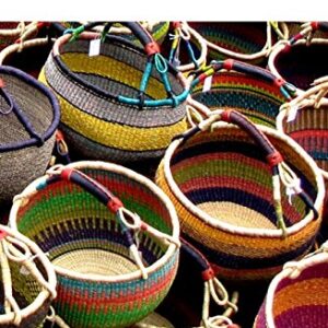 SHOPPING BASKET 14" - 16" HANDMADE GHANA BOLGA AFRICA - FAIR TRADE (COLORS VARY) 1 EA