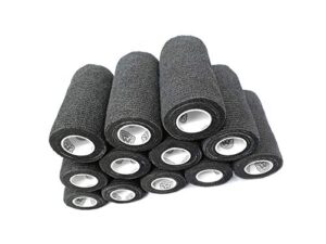 wildcow 4" black vet wrap tape bulk, 12 pack cohesive bandage wrap, self adherent grip rolls