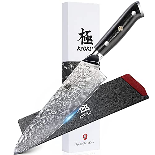 KYOKU Chef Knife - 8"- Japanese VG10 Steel Core Hammered Damascus Blade - with Sheath & Case