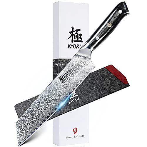 KYOKU Kiritsuke Chef Knife 8.5" - Shogun Series - Japanese VG10 Steel Core Forged Damascus Blade - with Sheath & Case