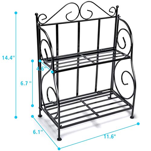 Bathroom Countertop Organizer, F-color 2 Tier Collapsible Kitchen Counter Spice Rack Jars Bottle Shelf Organizer Rack, Black