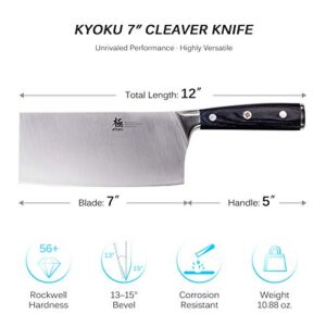 KYOKU Samurai Series - 7" Cleaver Knife - Full Tang - Japanese High Carbon Steel Kitchen Knives - Pakkawood Handle with Mosaic Pin - with Sheath & Case