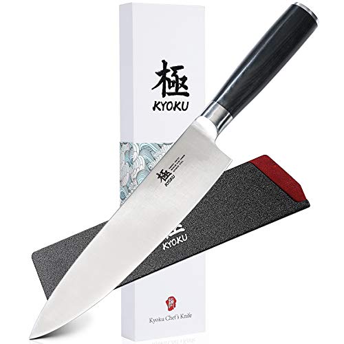 KYOKU Samurai Series - Chef Knife 8" - Japanese High Carbon Steel - Ultra Sharp Blade Ergonomic Pakkawood Handle - with Sheath & Case