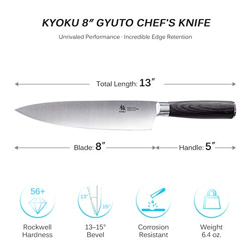 KYOKU Samurai Series - Chef Knife 8" - Japanese High Carbon Steel - Ultra Sharp Blade Ergonomic Pakkawood Handle - with Sheath & Case