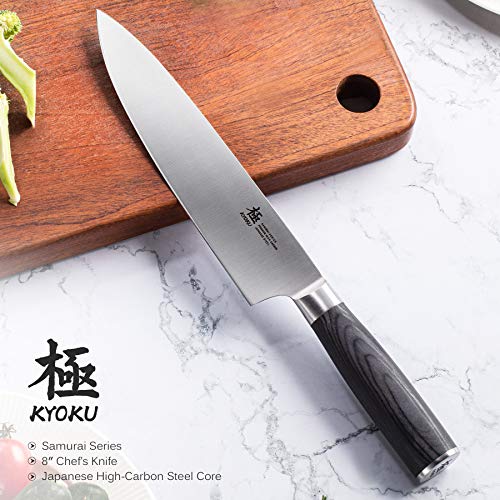 KYOKU Samurai Series - Chef Knife 8" - Japanese High Carbon Steel - Ultra Sharp Blade Ergonomic Pakkawood Handle - with Sheath & Case