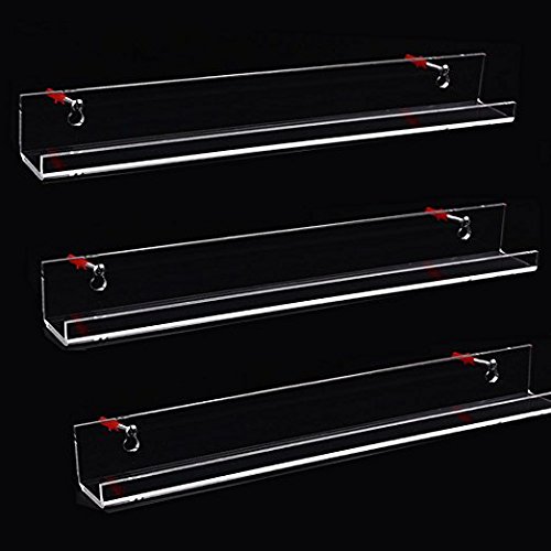 Sooyee 3 Pack 15 Inch Acrylic Invisible Kids Floating Book Shelves for Kids Room,Modern Picture Ledge Display Shelf Toy Storage Wall Shelves,Clear