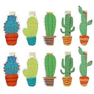 bestoyard 10pcs cactus mini colored wooden clothespins crafts photo clips with 1 hemp rope