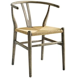 modway amish mid-century in weathered gray wood dining armchair