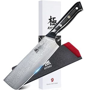 kyoku nakiri knife - 7" - shogun series - japanese vg10 steel core damascus blade - with sheath & case