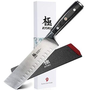 kyoku samurai series - nakiri japanese vegetable knife 7" - full tang - japanese high carbon steel kitchen knives - pakkawood handle with mosaic pin - with sheath & case