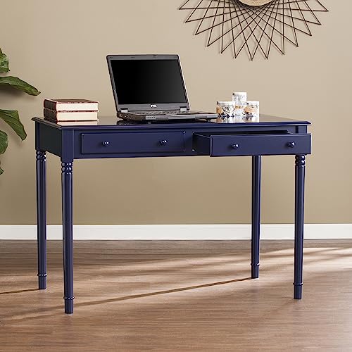 Navy Writing Desk - Open Desktop w/ 2 Drawers - Elegant Design w/ Royal Blue Finish