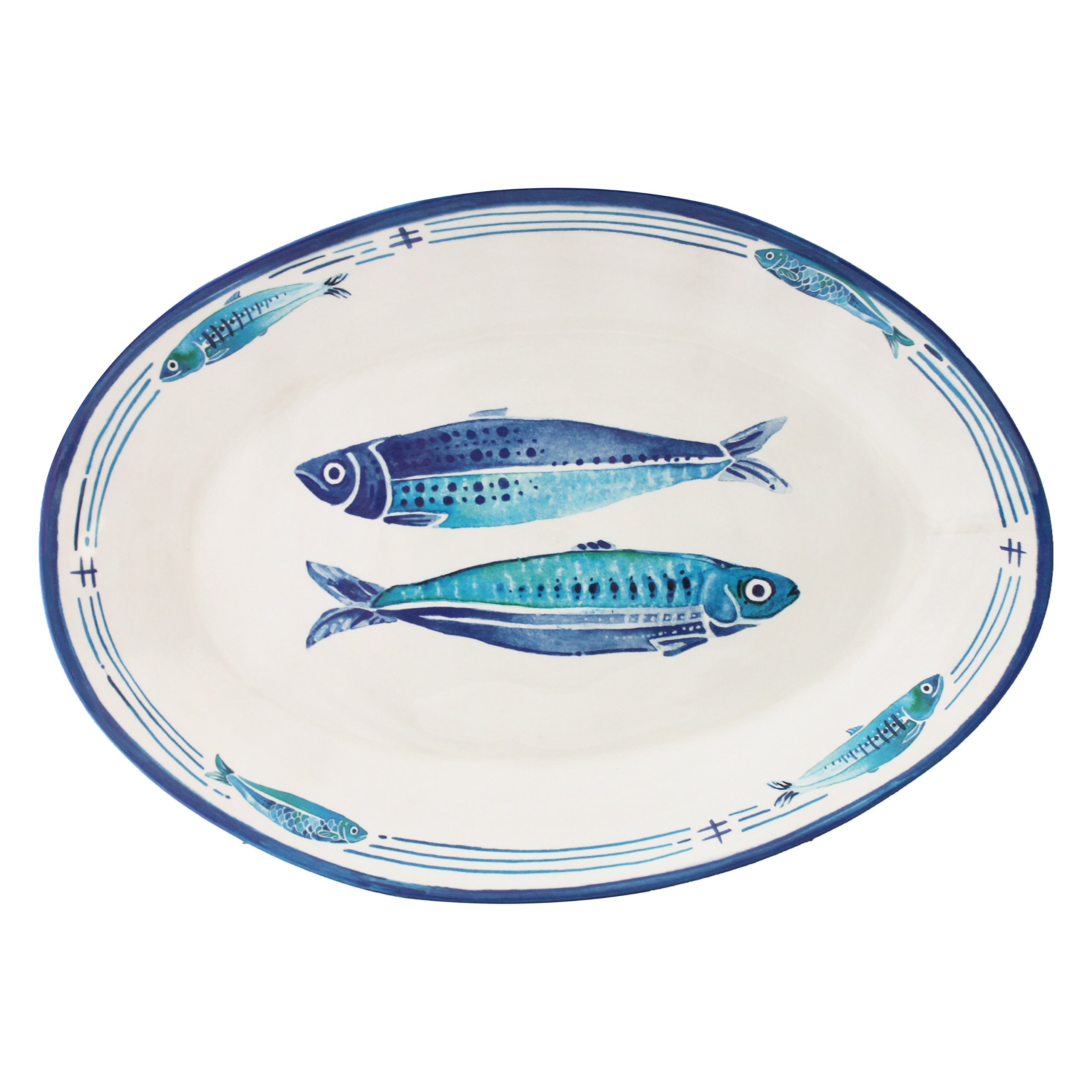 Le Cadeaux Santorini Melamine Oval Platter, 16 Inch, White and Blue