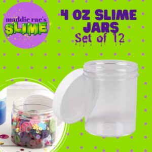 Maddie Rae's Storage Jars 4oz (12 pack) - Wide Mouth, Air Tight Container, and Refillable Organizer Jars with White Lids, Perfect for Makeup, DIY Crafts for Kids, Gifts, Charms, Beads, Sprinkles