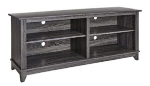 rockpoint 58inch tv stand media console for tv’s up to 65 inches, home living room storage console, entertainment center with 4 open storage shelves, modern tv console table (charcoal)