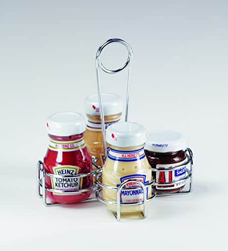 G.E.T. 4-221623 Metal Condiment Condiment Caddy with Number Holder, 4 Compartment, Chrome