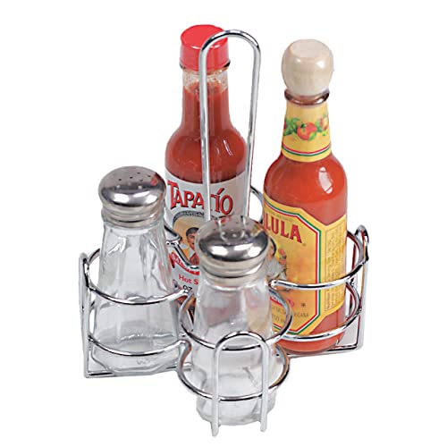 G.E.T. 4-221623 Metal Condiment Condiment Caddy with Number Holder, 4 Compartment, Chrome