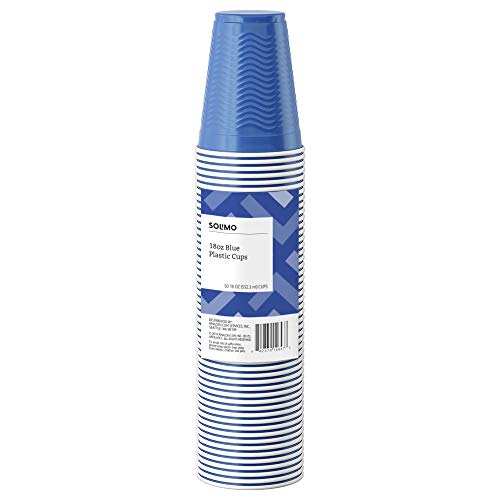 Amazon Brand - Solimo 18oz Disposable Plastic Party Cups, 50 Count, Blue