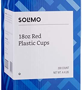 Amazon Brand - Solimo 18oz Disposable Plastic Party Cups, 200 Count, Red