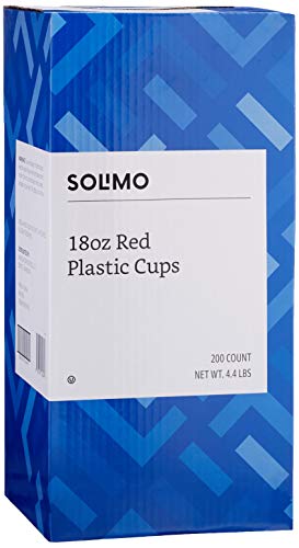 Amazon Brand - Solimo 18oz Disposable Plastic Party Cups, 200 Count, Red