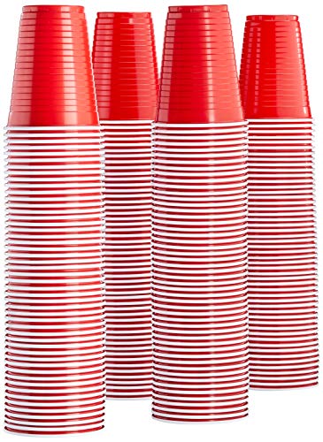 Amazon Brand - Solimo 18oz Disposable Plastic Party Cups, 200 Count, Red