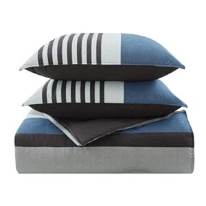Nautica Comforter Set Cotton Reversible Bedding with Matching Shams, Home Decor for All Seasons, 3 pcs, Queen, Rendon Charcoal/Navy/White