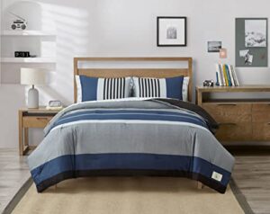 nautica comforter set cotton reversible bedding with matching shams, home decor for all seasons, 3 pcs, queen, rendon charcoal/navy/white