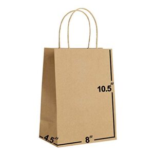 paper bags with handles bulk 8 x 4.5 x 10.5 [50 bags]. ideal for shopping, packaging, retail, party, craft, gifts, wedding, recycled, business, goody and kraft merchandise bag